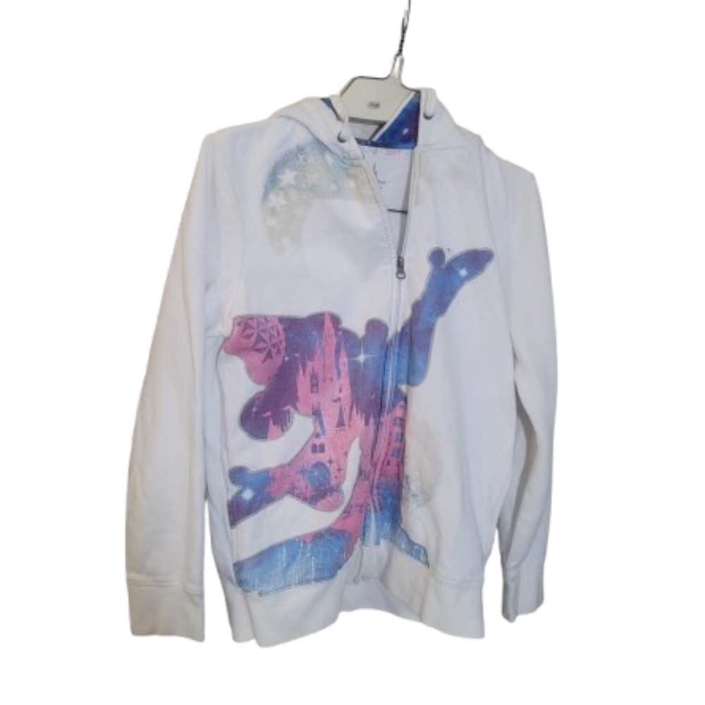 Disney Hoodie with Blue Pink White Mickey Fantasia Silhouette Design Medium